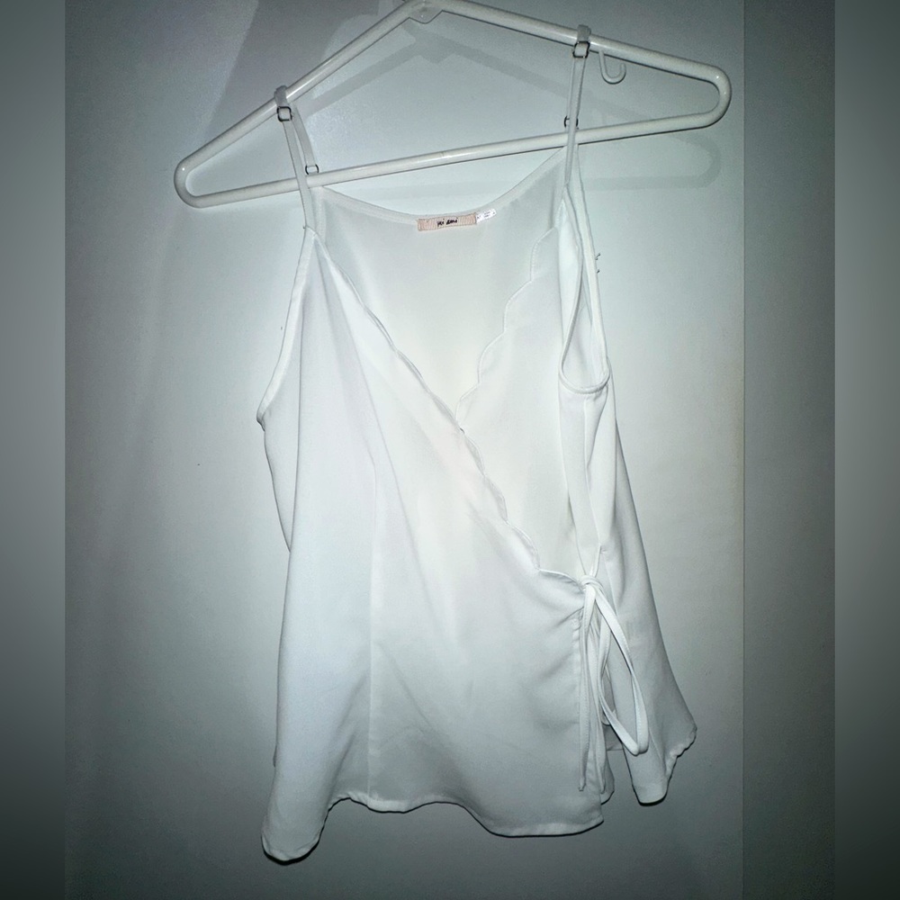 White scallop neck wrap blouse